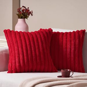 Topfinel Housse de Coussin 45x45 Decoration Canap&eacute; Rouge, Coussin Noel Fausse Fourrure Lapin Doux pour Chaise Fauteuil Lit Enfant Housse de coussin Noel Deco Chambre Maison aesthetic Luxe (NoledarEU, neuf)