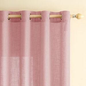 EMEMA Rideaux en Lin Transparents avec Oeillets Rideau Voilages de Fenêtre Lin Décorative Voile de Fenêtre Draperie Intérieur Elegant Vintage pour Salon Bureau 2 Panneaux 140x215 cm Rose (EMEMA HOME, neuf)