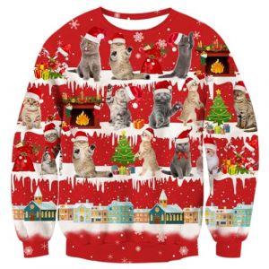 Fanient Pull de Noël pour Femmes Filles Imprimé 3D Motif de Chat Pull à Col Rond Mignon Chat Sweatshirts XXL (Evensu, neuf)