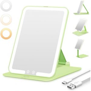 Auxmir Miroir Maquillage Lumineux avec 48 LED, USB Rechargeble, Mirroir Super HD avec Écran Tactile, Miroir Coiffeuse LED avec 3 Couleurs de Lumière pour Voyage et Chambre, Vert (Auxmir Direct, neuf)