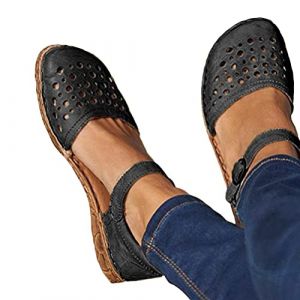 Minetom Femmes Plates Sandales Plage Bout Fermé Été Chaussures À Bout Rond Creux Vacances Mocassins Loafers Sandales De Conduite A Noir 38 EU (B.W.S KIT, neuf)