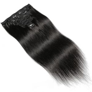 Extensions de cheveux humains &agrave; clips, 20 &agrave; 71 cm, 120 g, Remy Hair, invisibles, lisses, sans couture, double trame, 8 pi&egrave;ces, #1B, noir naturel Wear and Go(10inches) (YANGJIANJUNUK, neuf)