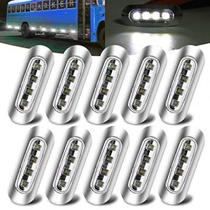 10PCS Feu de Position Latéral Blanc,Feux de Gabarit Latéraux LED DC 12V-24V Indicateur de Position Étanche avec Lunette Chromée pour Camion Remorque Bus Caravan Bateau Deck Courtoisie (YuanGu, neuf)