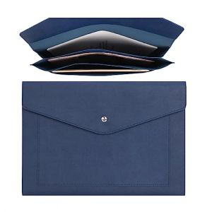 Wason Porte documents Extensible A4 en Cuir PU avec Pochettes de Grande Taille pour Factures Papier, Papeterie, Tablette et PC, étude de Travail Voyage(Bleu foncé) (Wason eu, neuf)