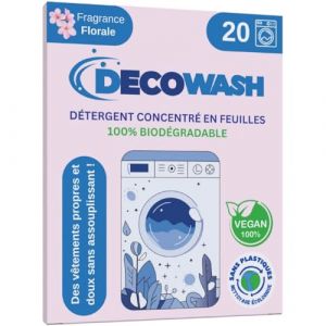 Feuilles de Lessive (jusqu'à 40 lavages) - Lessive Feuille Écologique, Hypoallergénique, Fragance Florale, Biodégradable, Sans Plastique - Idéale pour Peaux Sensibles, Lavage à Main et Machine à Laver (DECOWASH, neuf)