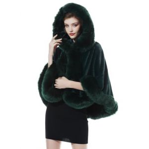 BEAUTELICATE Cape à Capuche Fourrure Poncho Châle Étole Capuchon Manteau Courte de Femme Hiver Mariage Mariée Demoiselle d'honneur Soirée Noël(Taille Unique, Vert Foncé) (BEAUTELICATE-FR, neuf)