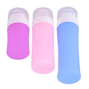 TOVINANNA Set de Flacons de Voyage Silicone Souple pour Lotions et Huiles Essentielles Kit Compressible Anti-fuite avec Pochettes pour Avion et D&eacute;placements (JIGZAG, neuf)