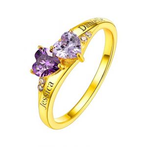Custom4U Bague Argent 925 pour Femme Pr&eacute;nom Personnalis&eacute; Pierre de Naissance Anneau Alliance 2 Pr&eacute;nom &agrave; Graver Or Bijoux Personnalisable pour Mariage Anniversaire (Custom4U Store, neuf)