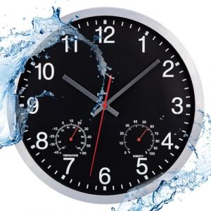 ACCSHINE Horloge Murale étanche extérieure de 30 cm avec Affichage de la température et de l'humidité, silencieuse, alimentée par Piles, pour Cuisine, Chambre, Salon, Salle de Bain, Piscine et Jardin (Tychelife-EU, neuf)