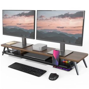 Fenge Réhausseur d'Écran d'Ordinateur 108 cm - 2 Niveaux Grand Moniteur Stand en Bois - Support d'Ordinateur,Moniteurs,TV,PC,Imprimante - Charge de 50kg (Marron) (fitueyes-eu, neuf)