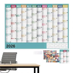 Dayysiuy Calendrier 2026,Calendrier Mural 2026 Grand Format - Poster Annuel Scolaire avec Autocollants pour Planification &Eacute;cole Bureau Maison Salle de Classe (dayunm, neuf)