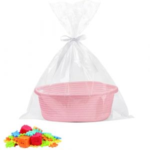 SKIKHN Panier Cadeau Vide Tressé,Panier de Présentation Vide avec Sacs Cadeaux et Rubans,Corbeille Cadeau en Corde de Coton,pour Fête Prénatale,Anniversaire,Mariage,Pâques,Thanksgiving,Noël Rose (yi jian walo, neuf)
