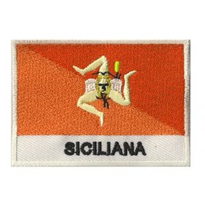 &Eacute;cusson Sicile Patche Drapeau Sicilien Patch Brod&eacute; A Coudre (Naga.Hitam, neuf)