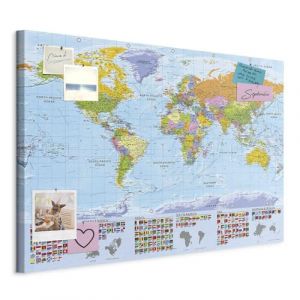 murando - Tableau à Épingles et Peinture sur Toile Combinés 90x60 cm - Avec Crochets Clous et Punaises Argentées - Panneau en Fibres pour Notes et Affichage - Carte du monde k-A-0204-v-a (murando, neuf)