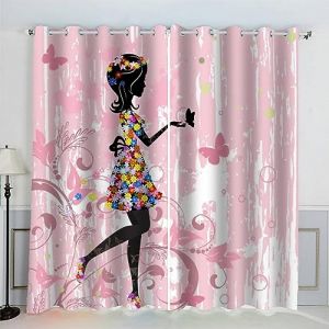 AKATIE Papillon Rose Rideau Occultant Lot de 2 Chambre Enfant Fille Garcon 3D Impression Fille Motif Rideaux Acoustiques Opaque Petites Fenêtres Décoration （140x160 cm） (haiyongshangmao, neuf)