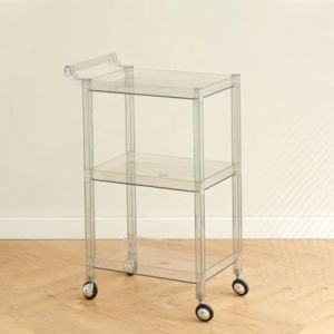 PP-Vic Chariot À Roulettes Pratique En Acrylique, Chariot À 3 Niveaux Pour Crèmes De Teinture Capillaire Avec Poignée Et 4 Roulettes, Table D'appoint Transparente, Support De Rangement,Clear (Panda-Sees, neuf)