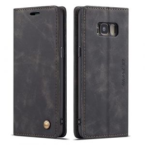 QLTYPRI Etui Coque pour Samsung Galaxy S8 Plus, Portefeuille Fentes Cartes Housse Antichoc Cuir PU Vintage Portefeuille Etui Compatible avec Samsung Galaxy S8 Plus - Noir (zhihen, neuf)