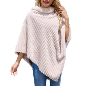 Ferand - Poncho Femme Douillet à Rayures en Fausse Fourrure, Pull Châle Doux pour l'Hiver - Beige (FERAND FR, neuf)