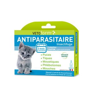 VETOFORM | Pipette Antiparasitaire Chaton | Anti puces et Anti-Tiques | 3x0,6 ML | Fabriqu&eacute; en France (LABORATOIRE DE COMBE D ASE, neuf)