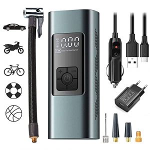 Compresseur &agrave; Air Portatif, 6000mAh Mini Pompe &agrave; Air &Eacute;lectrique, 150PSI Pompe a Velo Electrique, Compresseur avec Affichage Num&eacute;rique Lumi&egrave;re LED et Port C USB pour Pneus de Moto, Voiture, Velo, etc (Cherry Wu, neuf)