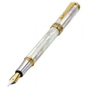 Xezo Maestro Stylo plume &agrave; pointe fine Origine oc&eacute;anique Nacre blanche avec placage en or 18 carats et platine pur Fabriqu&eacute; &agrave; la main &Eacute;dition limit&eacute;e (XEZO, neuf)