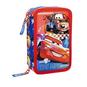 CARS – Trousse scolaire 3 fermetures éclair originale Cars – Selle MCQUEEN – Avec 44 pièces – Produit officiel Disney Cars (rouge/azur) (lerbavoglio giocattoli, neuf)