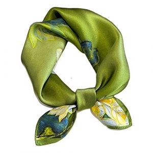 Aufeel Petit foulard carrée 100 % pure soie de mûrier pour femme, Foulard en soie, 53 x 53 cm, vert olive, Small (TechGeniusDepot, neuf)