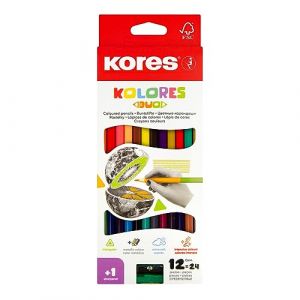 Kores - Kolores Duo : 12 Crayons de Couleur Double Face pour Enfants, Débutants et Adultes avec Mine Douce et Forme Ergonomique, Paquet de 24 Couleurs Assorties et Taille-Crayon Inclus (ALPEXE France, neuf)