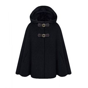 Femme &Eacute;l&eacute;gant Chaud Hiver Capuche Poncho Cape M&eacute;lange de Laine Veste Manteau &agrave; Capuche XL Noir (LAOZAN EU, neuf)
