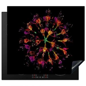 KitchenYeah&copy; Protection Plaque Cuisson Deco Cuisine Cache Induction 59x52 cm Gadget Protege Pour Cuisiniere Protection Fleurs - Orange - Rose - Noir (KitchenYeah, neuf)