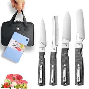 SENBON 440 Couteau de chef en acier inoxydable forg&eacute; japonais style camping lame aiguis&eacute;e pliante couteau de voyage portable sac &agrave; fruits Olive couteau de poche ensemble de couteaux de cuisine (Senbon, neuf)
