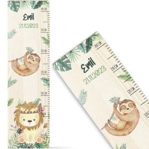 GRAVURZEILE Toise pour enfant en bois - Design jungle - Avec nom pour chambre d'enfant - Échelle de 80 à 140 cm - Dimensions : 20 x 70 x 2 cm - Cadeau de naissance pour filles et garçons (GRAVURZEILE, neuf)