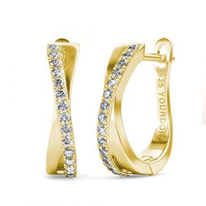 YOURDORA Petites Boucles D'oreilles Creoles Femme en Argent 925 avec Zircon Cubique (Or Jaune) (K.WAY, neuf)