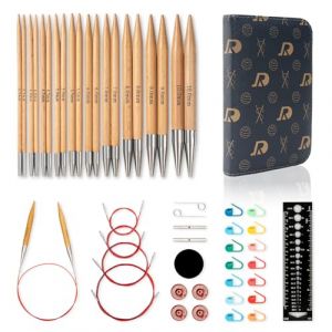 RUIDI Kit d'Aiguilles &agrave; Tricoter, Aiguilles Circulaires Interchangeables en Bois avec &Eacute;tui & Accessoires, 10 Paires d'Aiguilles Circulaires (12cm), tailles 3,5mm &agrave; 10mm (Goule, neuf)