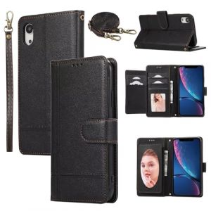 Beajew Coque Compatible avec iPhone XS Max avec Cordon, Flip Portefeuille &Eacute;tui en Cuir [6 Porte Carte] [Miroir] [Fermeture Magn&eacute;tique] Clapet Housse Etui &agrave; Rabat - Noir (KSTFMY, neuf)