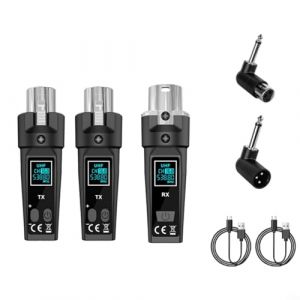 Système de microphone sans fil 2,4 G avec émetteur et récepteur XLR UHF pour mixeur audio, plage dynamique de 110 dB, 0,2 % THD, distance de transmission de 30 à 50 m pour basse électrique et guitare (Sttaruu, neuf)