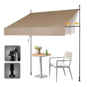 HOMEDEMO Store Balcon Rétractable, Résistant aux UV, Auvent Manuel Rétractable, Store Banne Hauteur et Inclinaison Réglable, Store pour Jardin, Patio Khaki, 200x120-150cm (Uniquy, neuf)