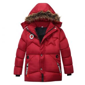 semen Veste pour enfant gar&ccedil;on en fausse fourrure doubl&eacute;e de polaire &agrave; capuche, manteau &eacute;pais pour la neige, manteau d&rsquo;hiver chaud, parka rembourr&eacute;e pour le ski, manteau de 3 &agrave; 10 ans, Rouge, 5-6 ans (semen FR, neuf)