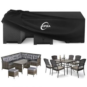 Kipiea Housses Salon de Jardin Exterieur Imperméable, Carré Housses Table de Jardin Coupe-Vent, 420D Tissu Oxford Bache De Protection Salon de Patio Exterieur, Anti-UV- 200x200x90cm (Couverture de jardin Kipiea, neuf)