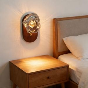 CRFASIBE Applique murale en bois et verre Gris, interrupteur int&eacute;gr&eacute;, Vintage Lampe avec douille G9, id&eacute;ale pour la chambre, le salon, la cuisine ou la table de chevet (YEEGERINC, neuf)