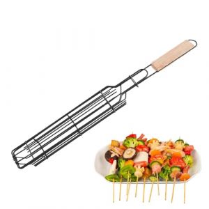 Sghtil Panier pour barbecue - Panier &agrave; r&ocirc;tir avec roulettes - Panier &agrave; charbon - Panier &agrave; r&ocirc;tir, panier &agrave; r&ocirc;tir pour brochettes et brochettes - Panier en m&eacute;tal pour grille de l&eacute;gumes, (hinetinly, neuf)