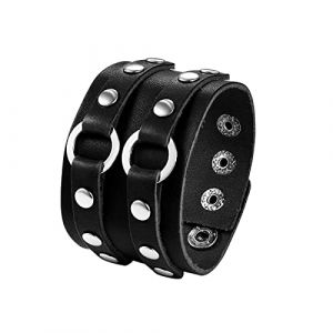 JewelryWe Bracelet de Force Homme Cuir,Bracelet Manchette Gothique Punk,Bracelet Cuir Rock Large avec Rivet et Bouton,Cadeau pour Homme,Noir (JewelryWe Bijoux, neuf)