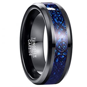 NUNCAD Bague Homme Femme avec Dragon Celtique Noir et Fibre de Carbone Bleue,Bague Tungstène 8mm pour Mariage Fiançailles Quotidien et Mode Taille 558(18.5) (NUNCAD FR, neuf)