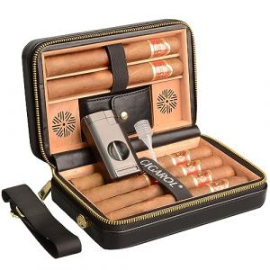 Volenx Boîte a Cigare, Étui a Cigare en Cuir avec Briquet, Cave a Cigare de Voyage avec Humidificateur pour 6 Cigares, Superbe Cadeau pour Hommes (Cigare Non Inclus) (cigarol, neuf)