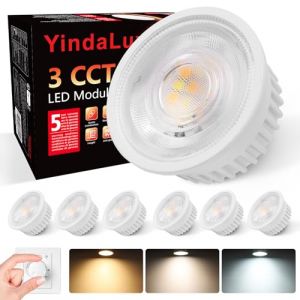 YindaLux Lot de 6 3CCT Module LED 230V - Ultra plat ø50*23mm Pour Spots Encastrés - 4.9W 500LM Angle de Faisceau 120° - 3000K/4000K/6000K Dimmable - Remplace les Ampoules GU10 MR16 - IP44 Etanche (Xziming, neuf)