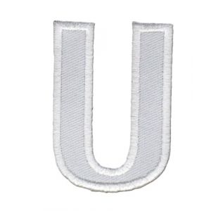 Patch Ecusson Thermocollant Lettre Blanche 5 cm Lettre au choix (U) (Filou Face, neuf)