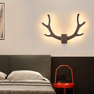 A.1.Coo Appliques Murales LED Chevet Lampe Murale Fer Avec Interrupteur Tirette Cerf Lampe Chevet Chambre Salon Appliques Salle Manger Chambre D'enfants Couloir Escalier Plafonnier,Noir,warm 3000K (wuhuaxianhengbeizhenxuyuandianzishangwuzhongxin, neuf)