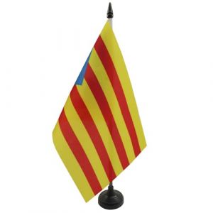 AZ FLAG - Drapeau De Table Catalogne Estelada - Drapeau Catalan Indépendentiste - Cataluña De Bureau 100% Polyester Avec Hampe De 25cm Et Socle En Plastique Noir - 20g - 21x14 cm (AZ-FLAG, neuf)