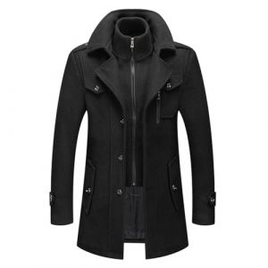 SUIUOI Manteau d'hiver en laine pour homme, manteau long trench pour homme, manteau d'hiver, manteau long, veste chaude en laine avec revers décontracté, manteau en cachemire uni, manteau court en (YiWuShiQiTongDianZiShangWuShangHang, neuf)