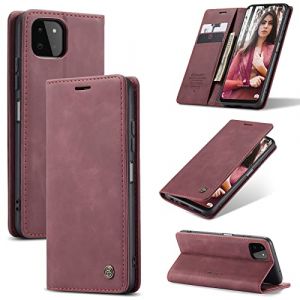 WJXEXRS Coque pour Samsung Galaxy A22 5G/4G, Etui Premium Housse en Cuir Pochette Protection Portefeuille, Rabat Clapet Case, Pliable support Porte Carte Magn&eacute;tique &Eacute;tui pour Samsung A22 5G -Vin Rouge (WJXEXRS, neuf)